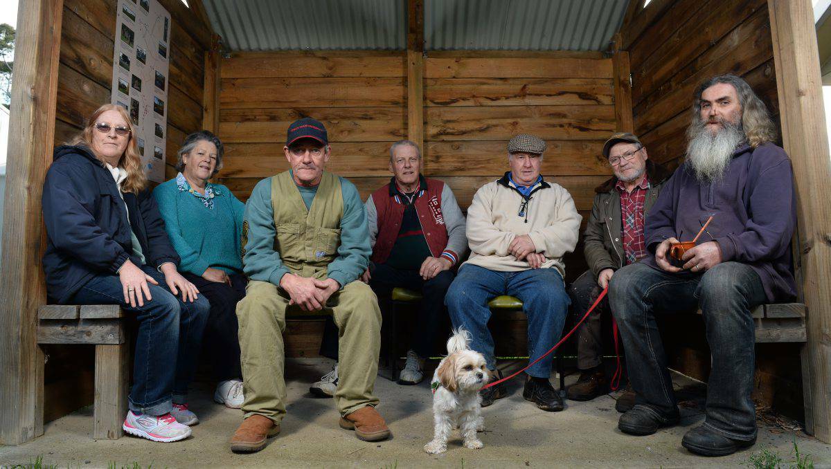 Jenny Gregory, Lesley Dell, Terry Breen, Doug Braddy, Eric Dell, Richard Kaminski (with Miley the dog) and Paul Gregory. Picture: Adam Trafford, Ballarat Courier