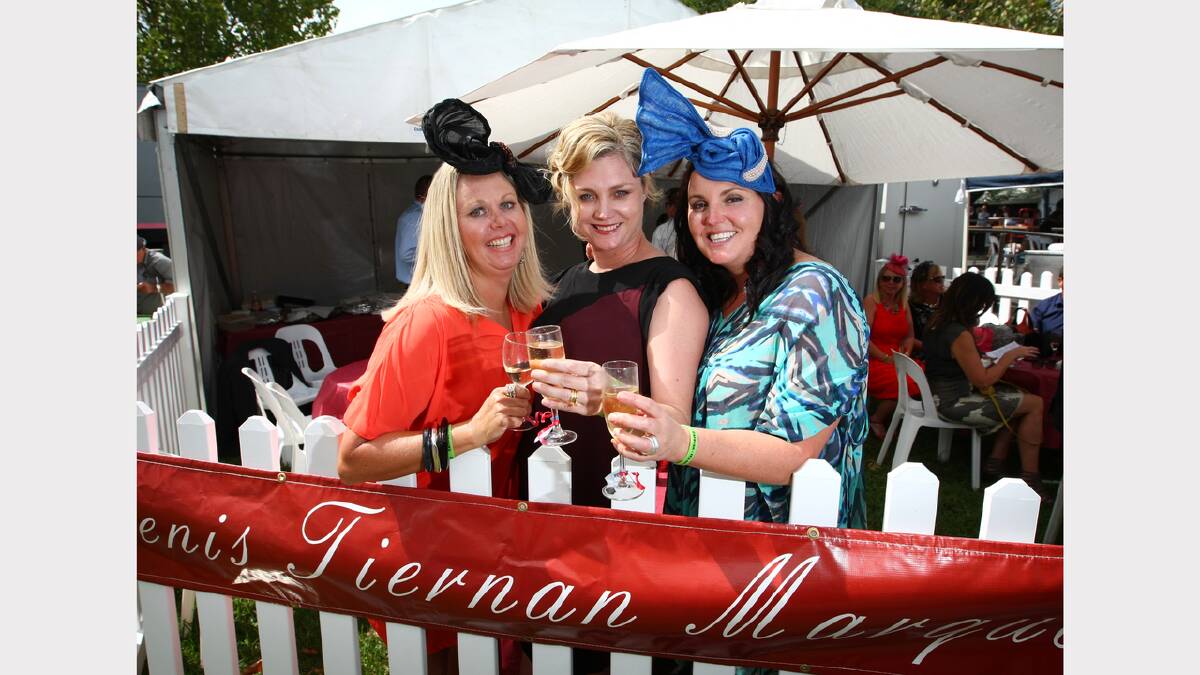 Sisters Julie Tiernan, Samantha Prentice, and Jodie Tiernan, of Albury, at a marquee named after their father Denis at the Albury Gold Cup.