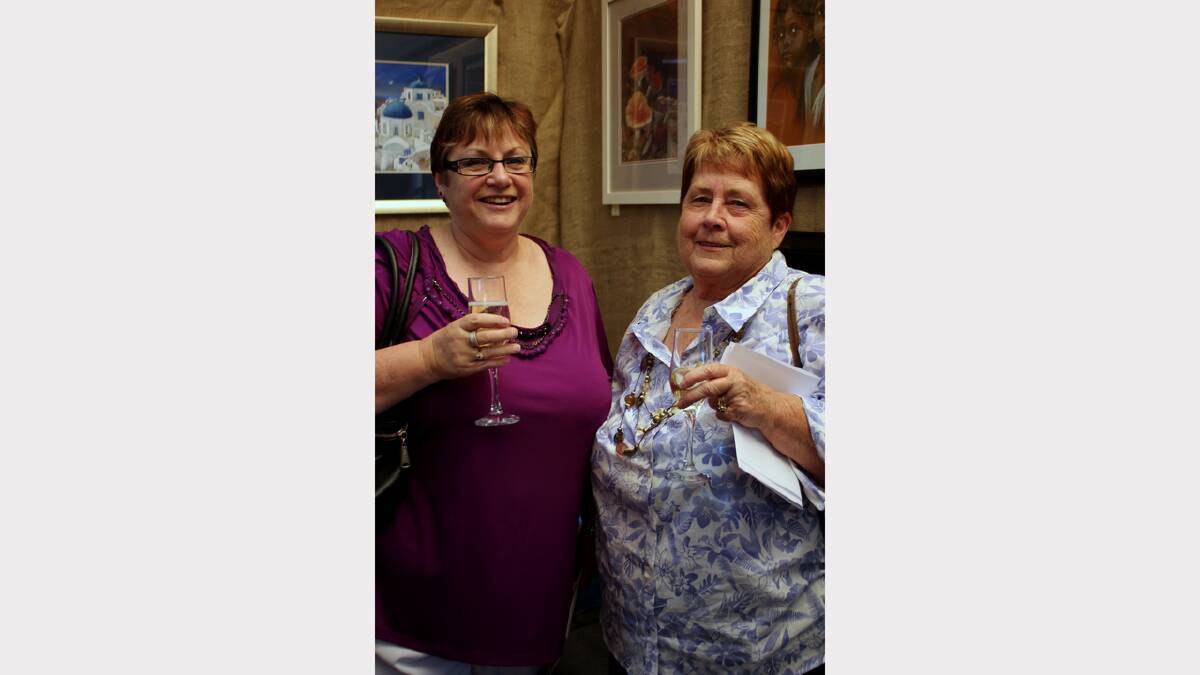 Linda Nicholson and Bev Hanlon at the opening of Buds Art Group sale and exhibition at the Thurgoona Community Hall. 