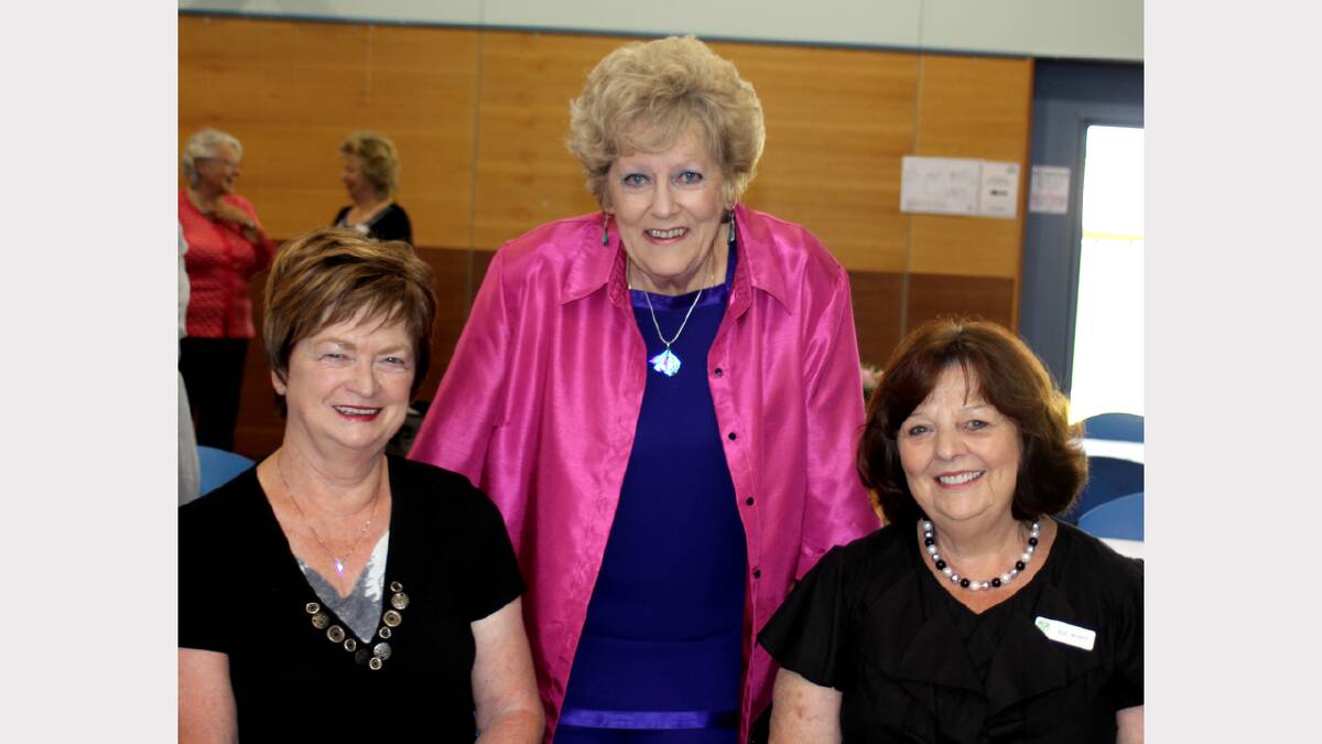 Dale Nuttall, Deanna Rohrich and Sue Wight at the Embroiderers Guild Victoria Albury-Wodonga branch 20th birthday at Mirambeena Community Centre.