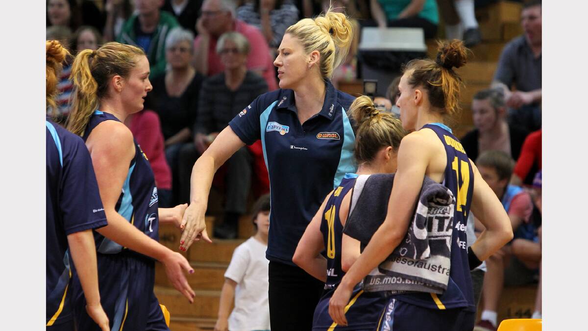 Lauren Jackson supports her team during the WNBL match between Canberra Capitals and Bendigo Spirit at the Lauren Jackson Sports Centre. PICTURE: Matthew Smithwick.