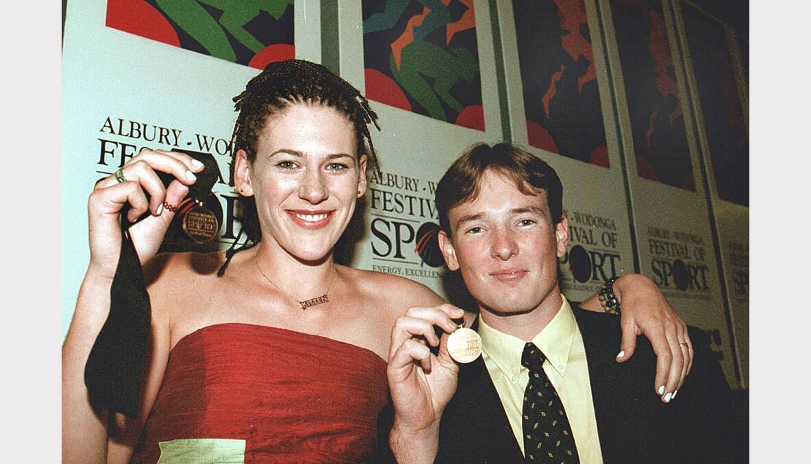 Lauren Jackson with shooter Tim Lowndes after being inducted into an Albury-Wodonga sporting hall of fame in early 2000.