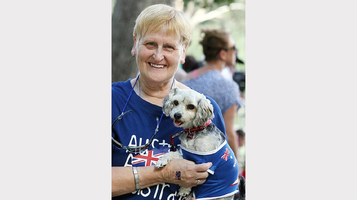 Noreuil Park, Australia Day Ceremony 2013, Jan Skinner, of Albury, with her moodle (Maltese cross Poodle) dog called "Prada". PICTURE: Tara Goonan.