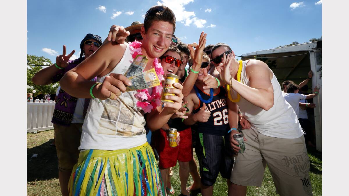 Winner of Best Beach Wear, Darren Wouters, 20, from Barnawartha, with some of his excited mates.