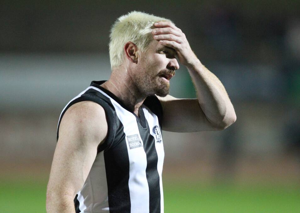 ROBBED AND FLOGGED: As well as reporting the theft of his wedding, Jason Akermanis also had a dirty day on the field. His team for the night, The Murray Magpies were trounced by 92 points.