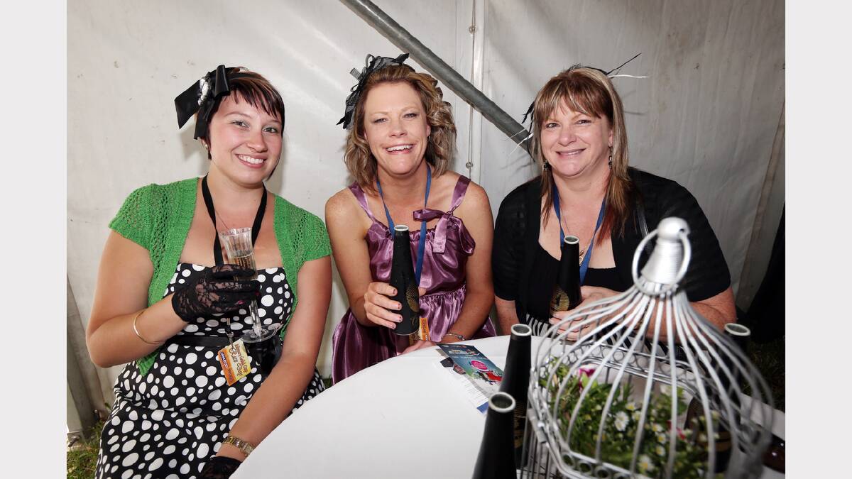 Angela Frind of Albury, Katrina Baumann of Thurgoona and Kellie Geary of Thurgoona in the Rydges marquee.