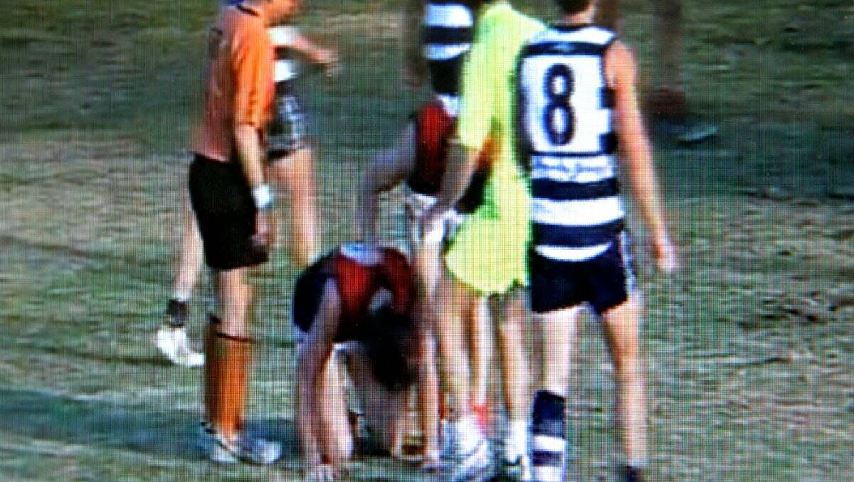 Wodonga Raiders cited Brendan Fevola to the review panel for allegedly striking Ben Davies, pictured on hands and knees directly after the incident.