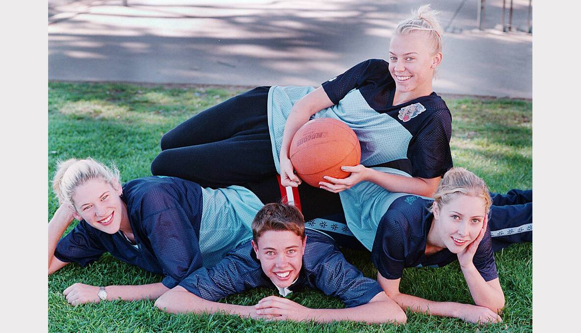 Jackson (left), 17, with fellow Albury basketballers Nick Payne, Chelsea Grant and Brodey Ball after they were named in the NSW under-18 squad of 1998.