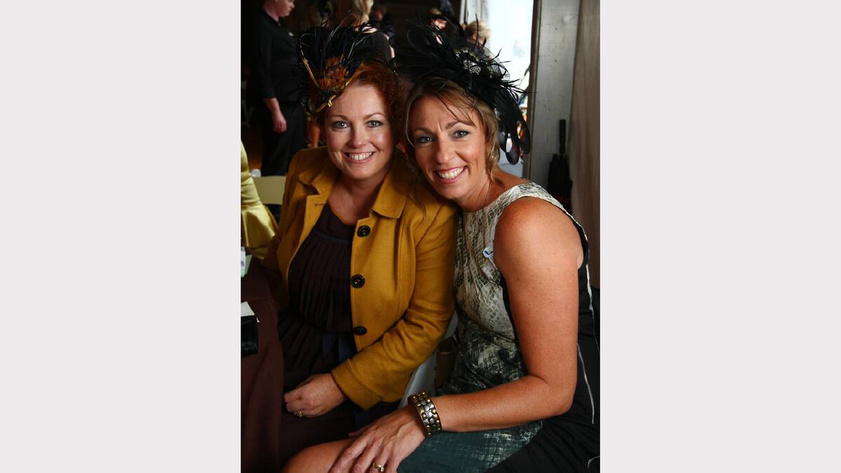 Jo Barton and Sue White, of Albury, attend the Wewak St School fundraiser at the Albury Gold Cup Carnival.