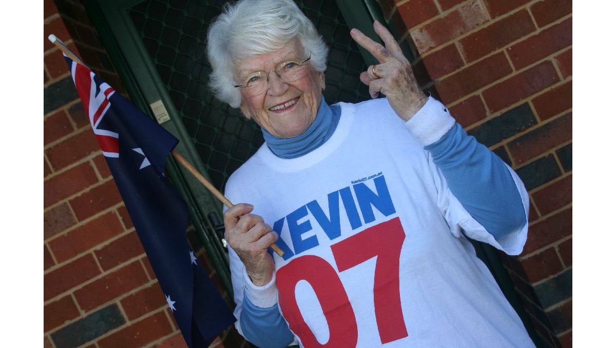 Proud Labor supporter Lilian Stevens is happy to see Kevin Rudd back in the Prime Minster's seat. Picture: Lee-Maree Gallo