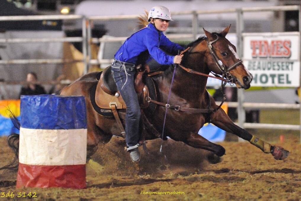  Stephanie Gard and Pebbles competing in the Australian Junior Barrel Racing Championships, which Ms Gard won, at Beaudesert in May 2013; Pics supplied by  Kenyon Sports Photos.