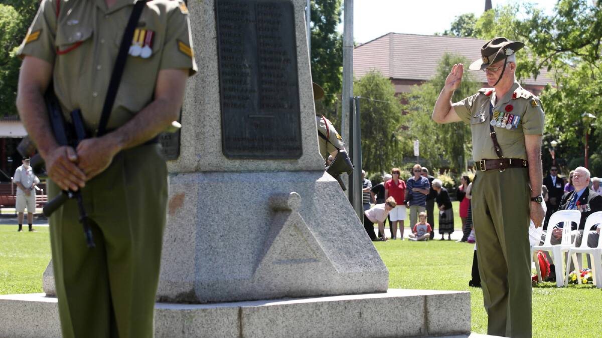 Colonel Andrew Adams honoured the memory of Australia’s fallen in his keynote speech. Pictures: BEN EYLES