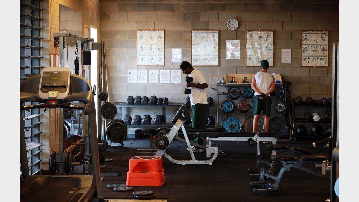 Inmates passing time in the gym during the Border Mail's behind the scenes tour of Beechworth Correctional Centre. Picture: JOHN RUSSELL