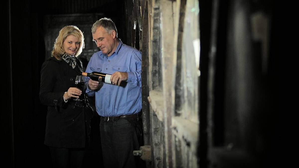 Third generation wine makers Wendy and Andrew Buller preparing for winery walkabout earlier this year. 