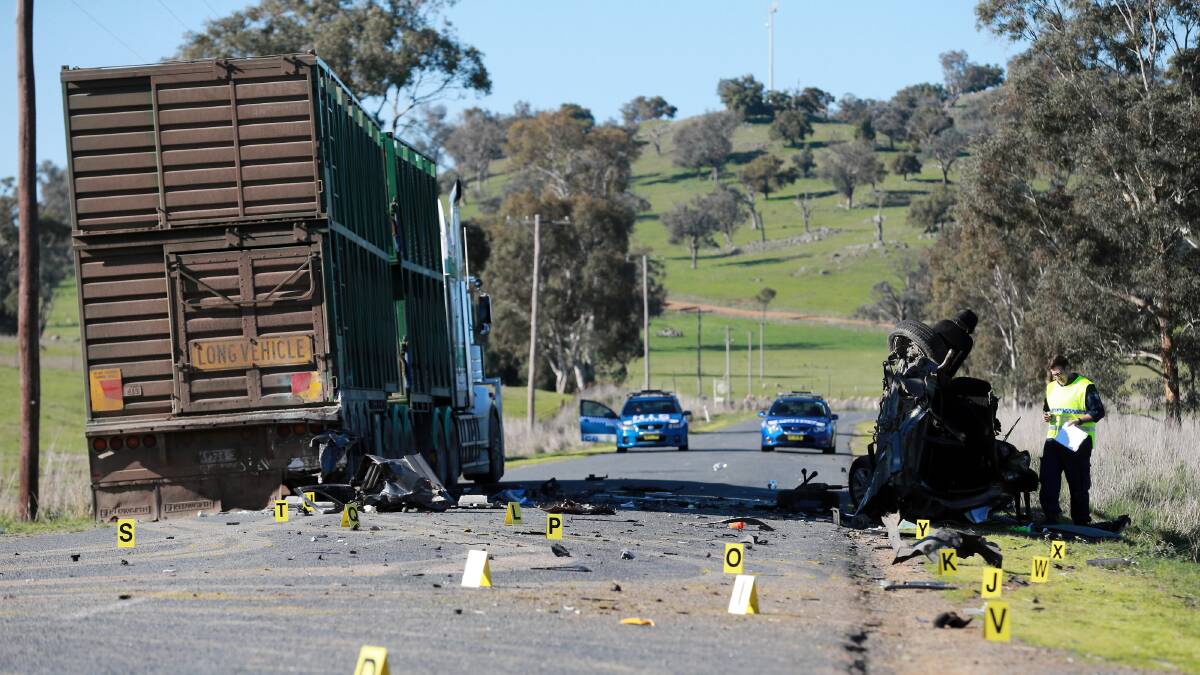 The scene of a deadly three-car crash about 3km from Culcairn. Pictures: JOHN RUSSELL