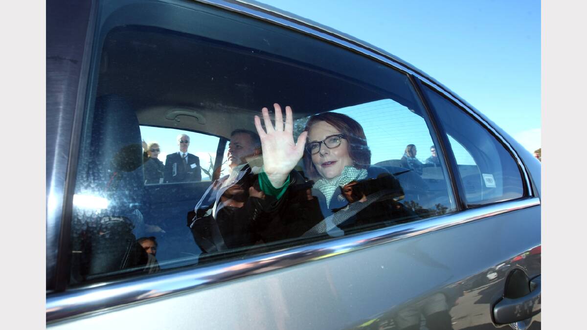 Prime minister Julia Gillard waves goodbye as she leaves the opening of the Holbrook bypass. Three days later she waved goodbye to her job. “There had been whispers Julia might be ousted so I kept an eye out for a picture opportunity that may have illustrated that,” Smithwick says. 