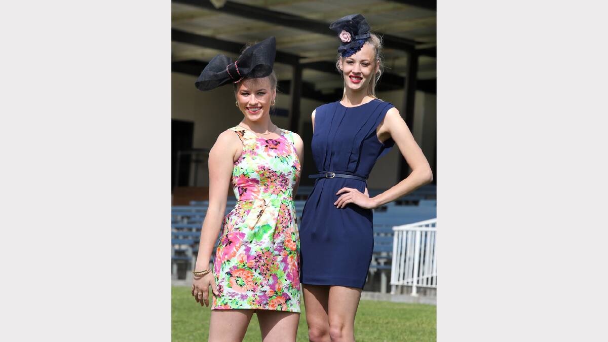 Kiewa's Melanie Andrew, 20 and Ellen Cook, 18, modelling clothes from Myer and head pieces by The Fabric Florist.