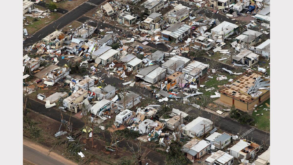 Aerial view of the Denison County Caravan Park after a freak tornado in Mulwala. March, 2013.