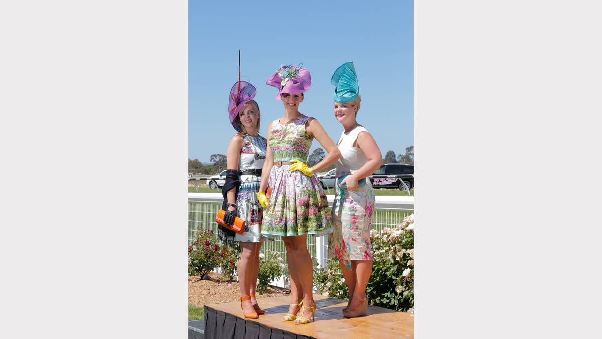 WANGARATTA: Lady of the Day winner Ally Ellis, 32, (centre) with runner-up Chelsea Fleming, 20, (left) and third placed Alison Larkin, 24, (right). 