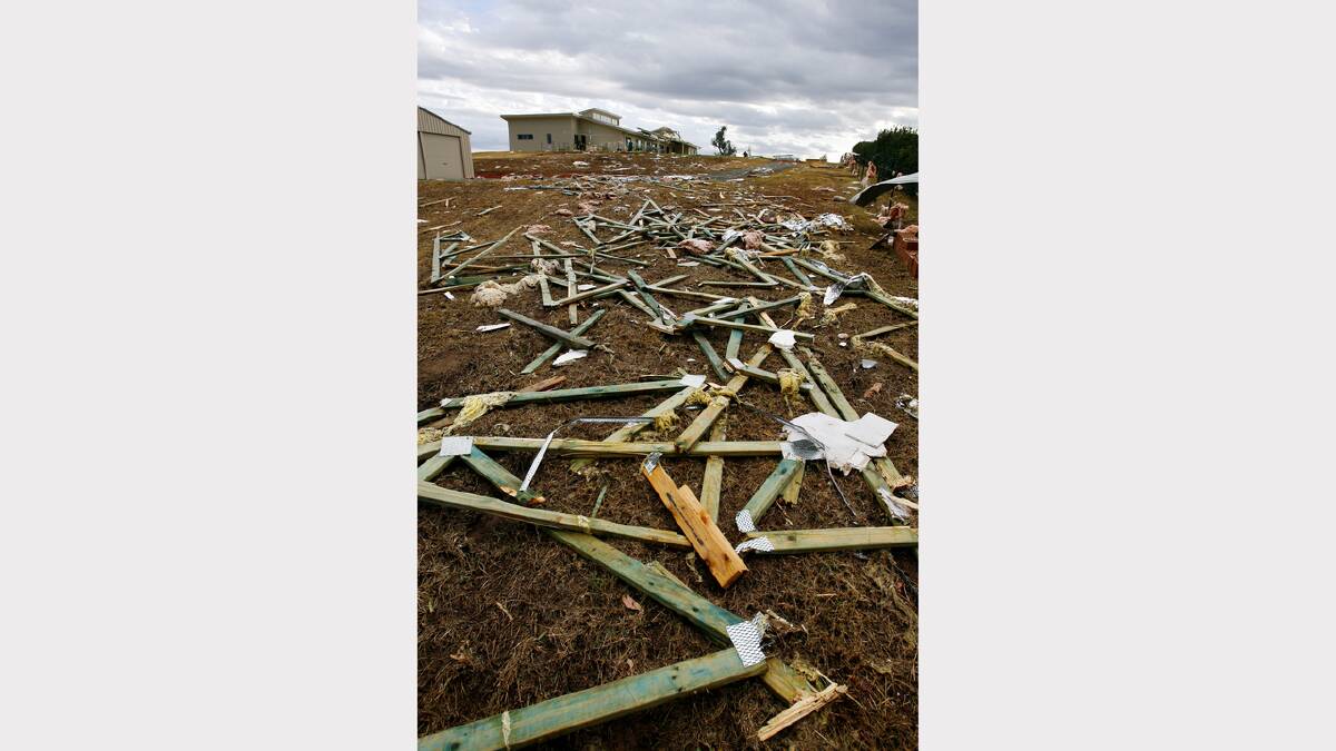 A Kerrs Road home had its garage roof blown off and debris strewn across the yard at Wirlinga. April, 2009.