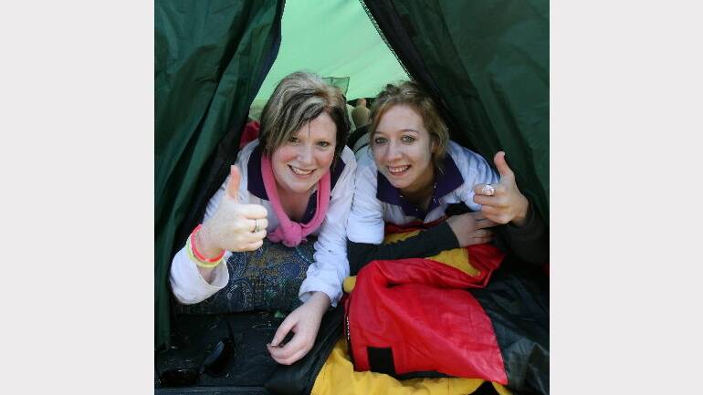 2008 - Corowa's Kirsten Lyndon, 16, and Hannah Regan, 17, came prepared with a big tent. 