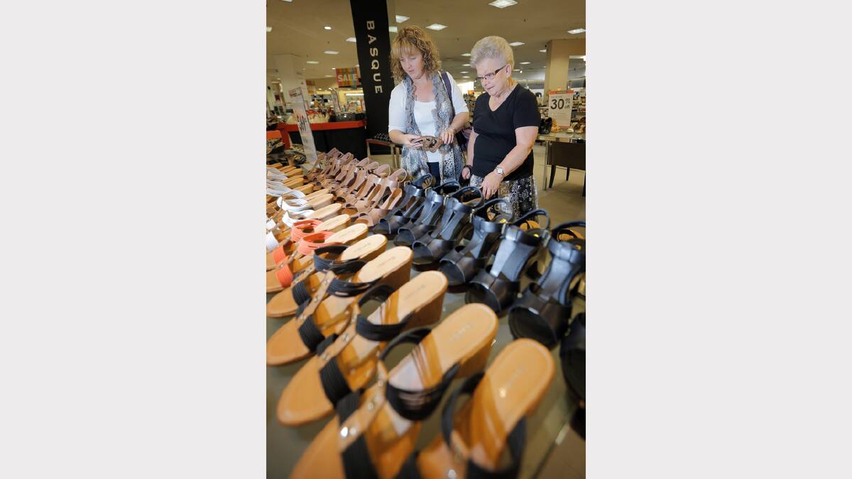 Lavington's Raquel Wood and Deniliquin's Geraldine King searched for shoes.