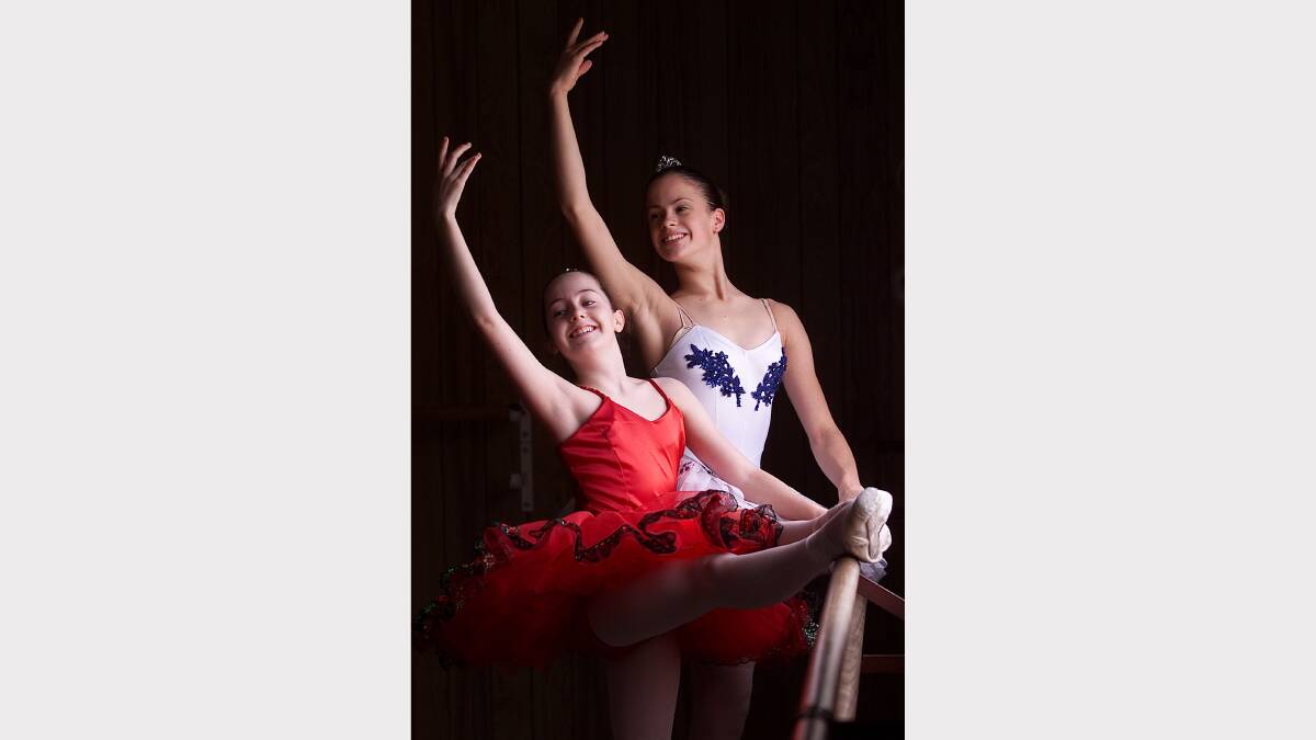 Georgina Murison, 13, and Jana Castillo, 14, practicing their ballet skills ahead of the Albury-Wodonga Eisteddfod. (2002)