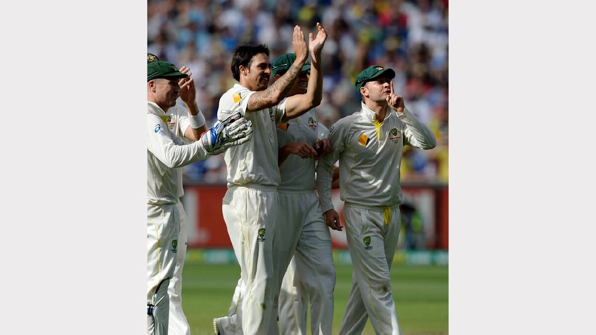 The Australians send a message to The Barmy Army after Mitchell Johnson dismissed Johnny Bairstow.