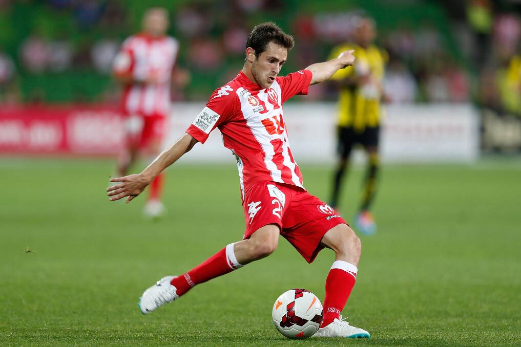 Mate Dugandzic of Melbourne with the ball during the round 12 A-League match between Melbourne Heart and the Wellington Phoenix. Picture: GETTY IMAGES