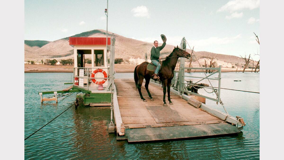 Neil Waite on "Mr Goo" - a promotional photo for the upcoming weekend in which many people would use the Wymah Ferry to get to the Wymah Cup. Taken in April, 1997.