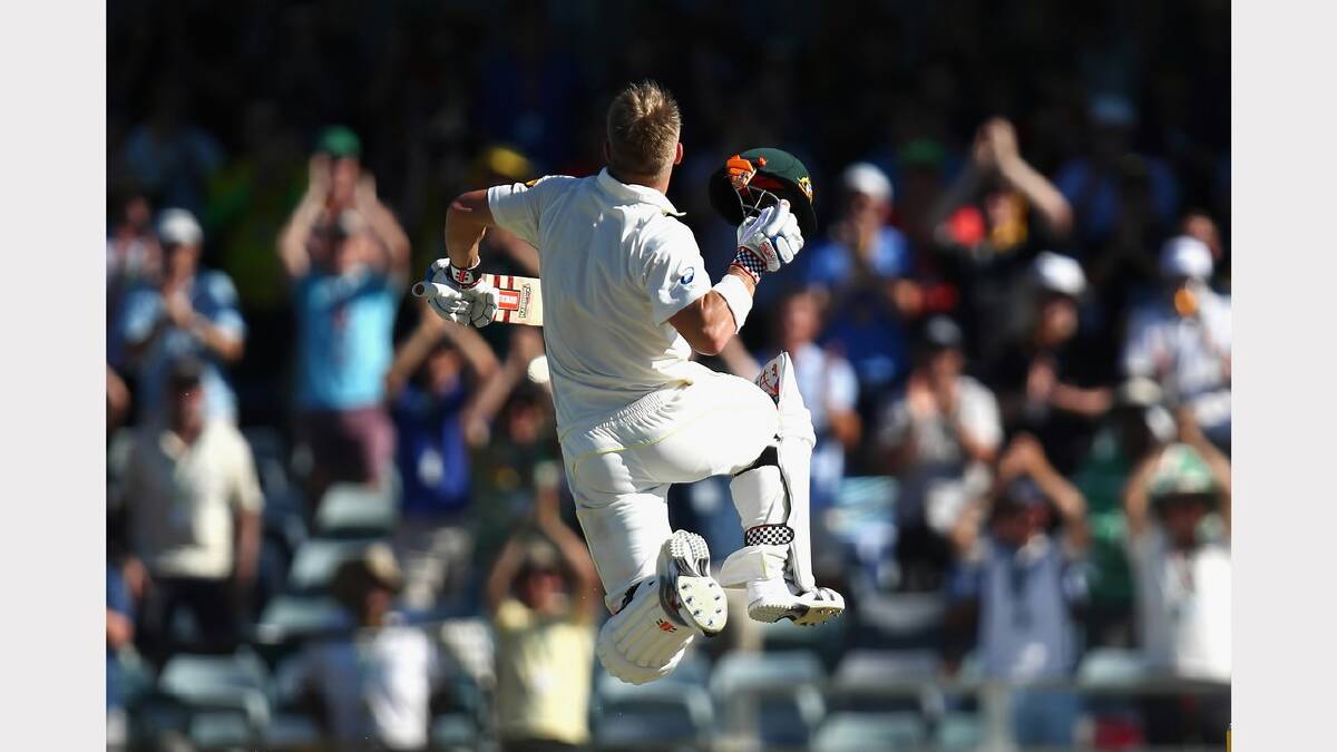 David Warner of Australia celebrates after reaching his century. Picture: GETTY IMAGES