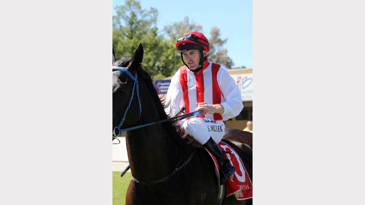 Jockey Simon Miller on winning horse 'Lateandknewit' 