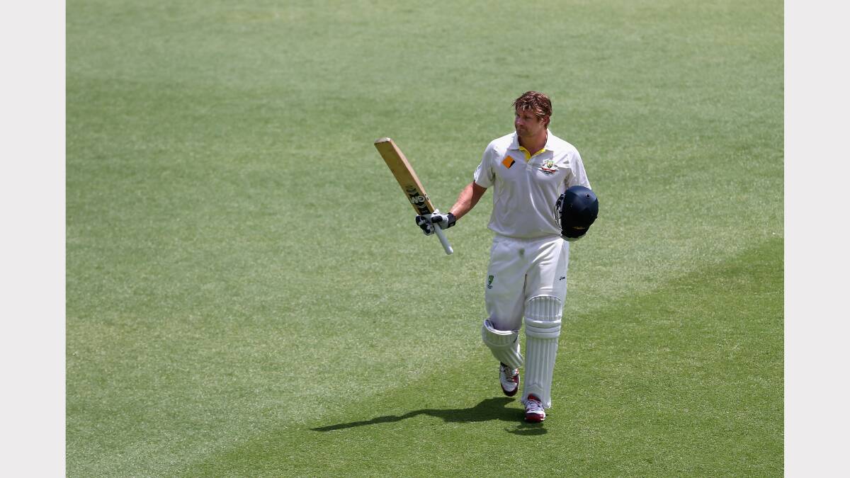 Shane Watson of Australia leaves the ground after being run out for 103 runs. Picture: GETTY IMAGES