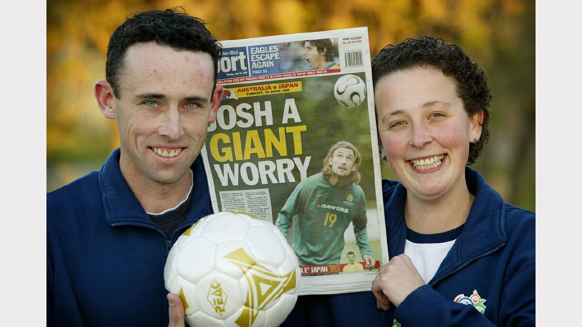 Josh's brother Troy Kennedy and sister Erin Lamont with a copy of The Border Mail's sports page featuring their superstar brother.