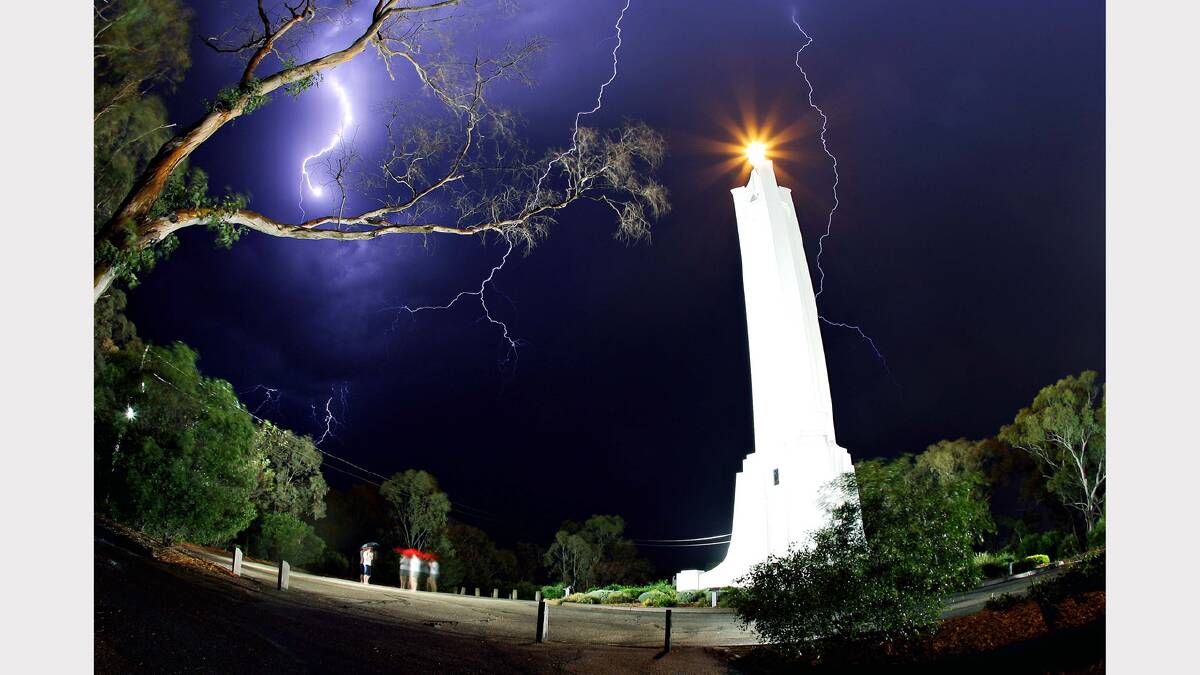 Lightning over Albury's Monument Hill. October, 2007.