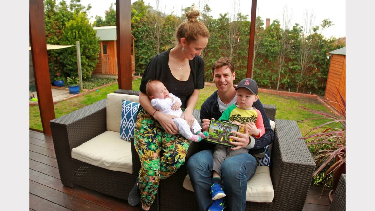  St.Kilda Saints player Justin Koschitzke at home with wife, Alicia and kids Jack, 2 and Ava, 8 weeks. Picture: FAIRFAX