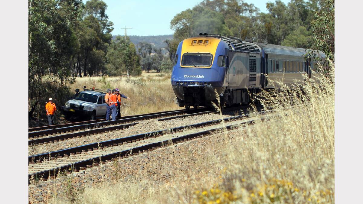 Australian Rail Track Corporation Crews at the site where the train came to a stop. Picture: MARK JESSER