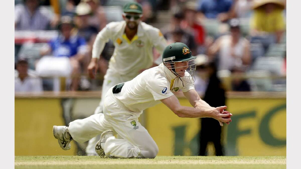 Australia's George Bailey takes the final catch to dismiss England's James Anderson and win the Ashes test cricket series. Picture: REUTERS