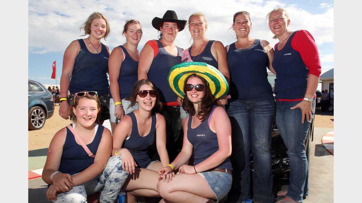 Tiffany Carne (middle back row, with the pink sash) held her hen's party at the Deni Ute Muster.