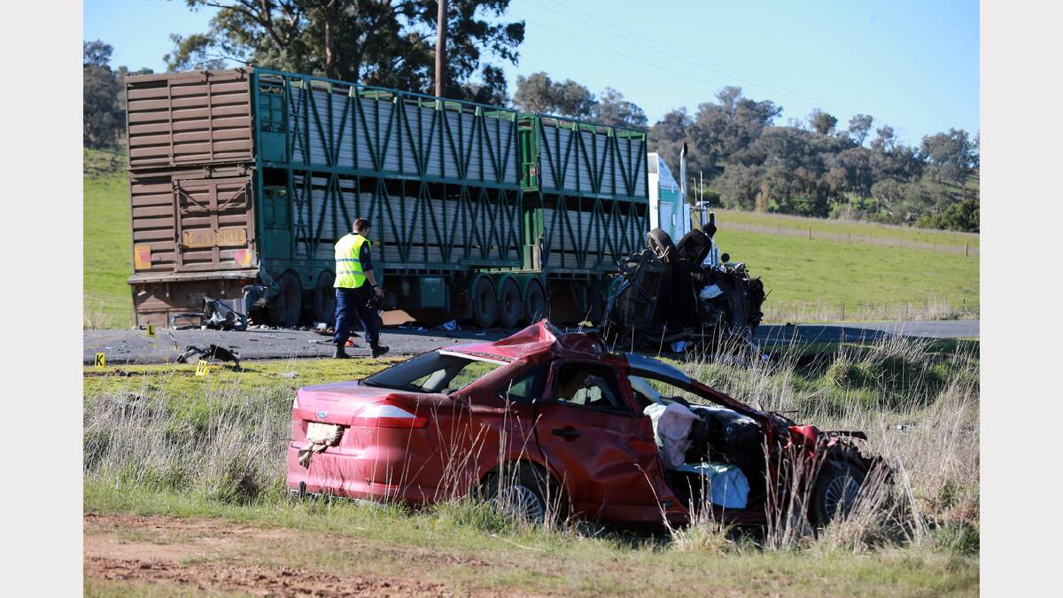 The scene of a deadly three-car crash about 3km from Culcairn.