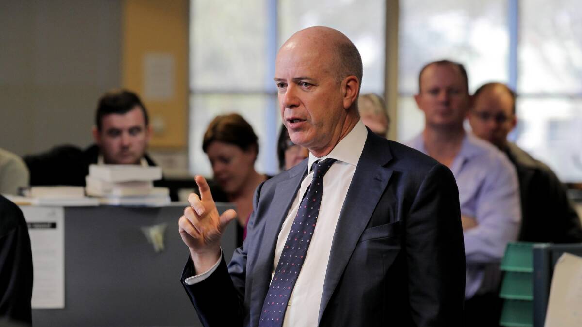 Fairfax chief executive officer Greg Hywood speaks to Border Mail staff. Picture: DAVID THORPE