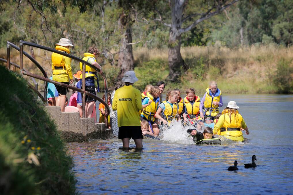  Yackandandah Primary School's Noah Jackson, 11, leads the pack as instructor Conor Keely conducts classes. 