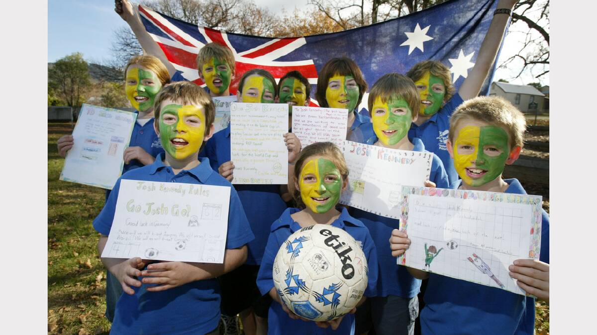Yackandandah Primary School students getting into World Cup spirit in 2006 as former student, Josh Kennedy, used to go to their school. 