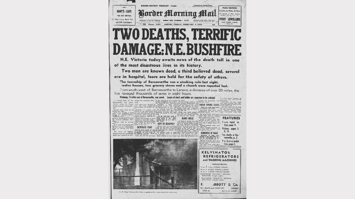 1952 - Twop deaths, terrific damage in North East bushfires