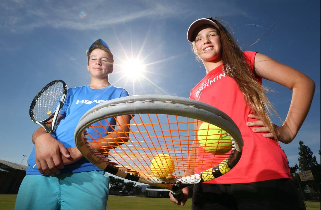 Lachlan Horner, 13, and Sarah Coleman, 14 are gearing up for the Victorian Junior Grasscourt Championship. Picture: JOHN RUSSELL
