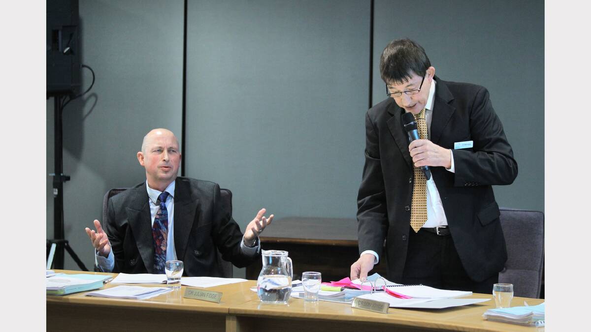 Cr Julian Fidge interrupts Don Joyce as he addresses the council regarding Mr Fidge's suspension.