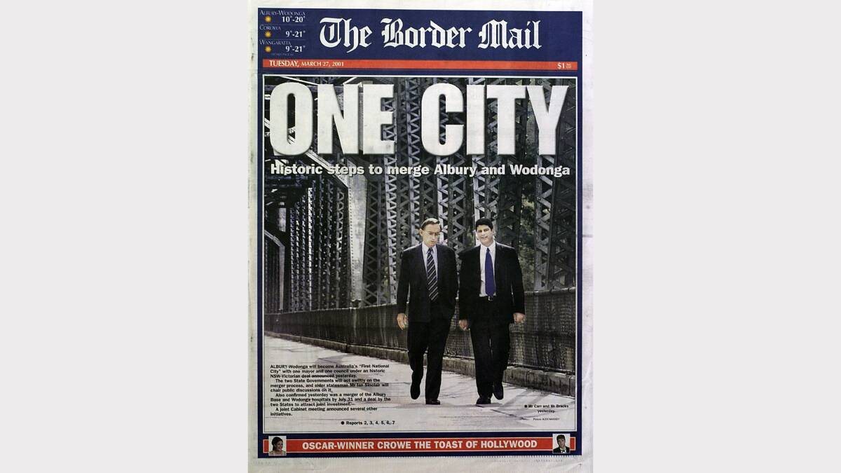 The front page of The Border Mail on March 27, 2001. 