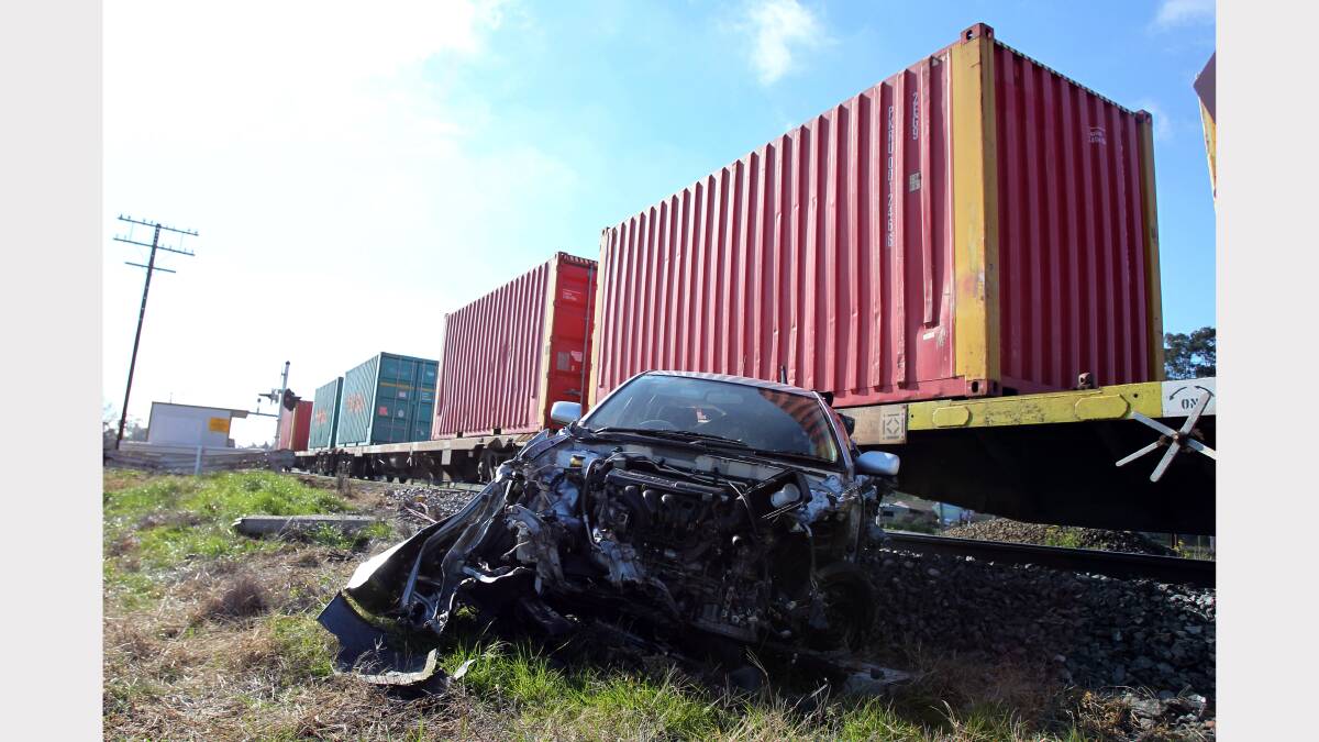 31. A woman was lucky to survive after her car collided with a train in Henty. Picture: MARK JESSER