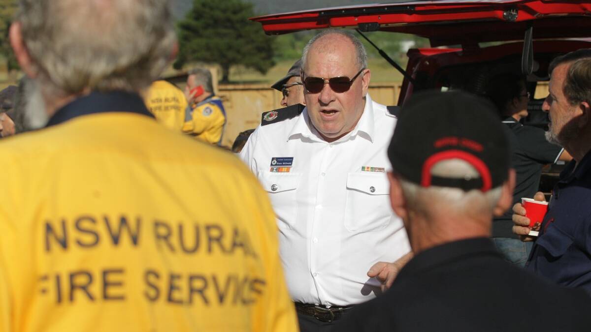 RFS Assistant Commissioner Bruce McDonald arrives to brief RFS members at the RFS Base, Penrith Panthers. Picture: Geoff Jones