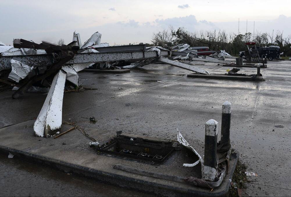 Gas pumps islands are seen without pumps after a tornado struck Moore, Oklahoma, May 20, 2013. Photo: REUTERS/Gene Blevins